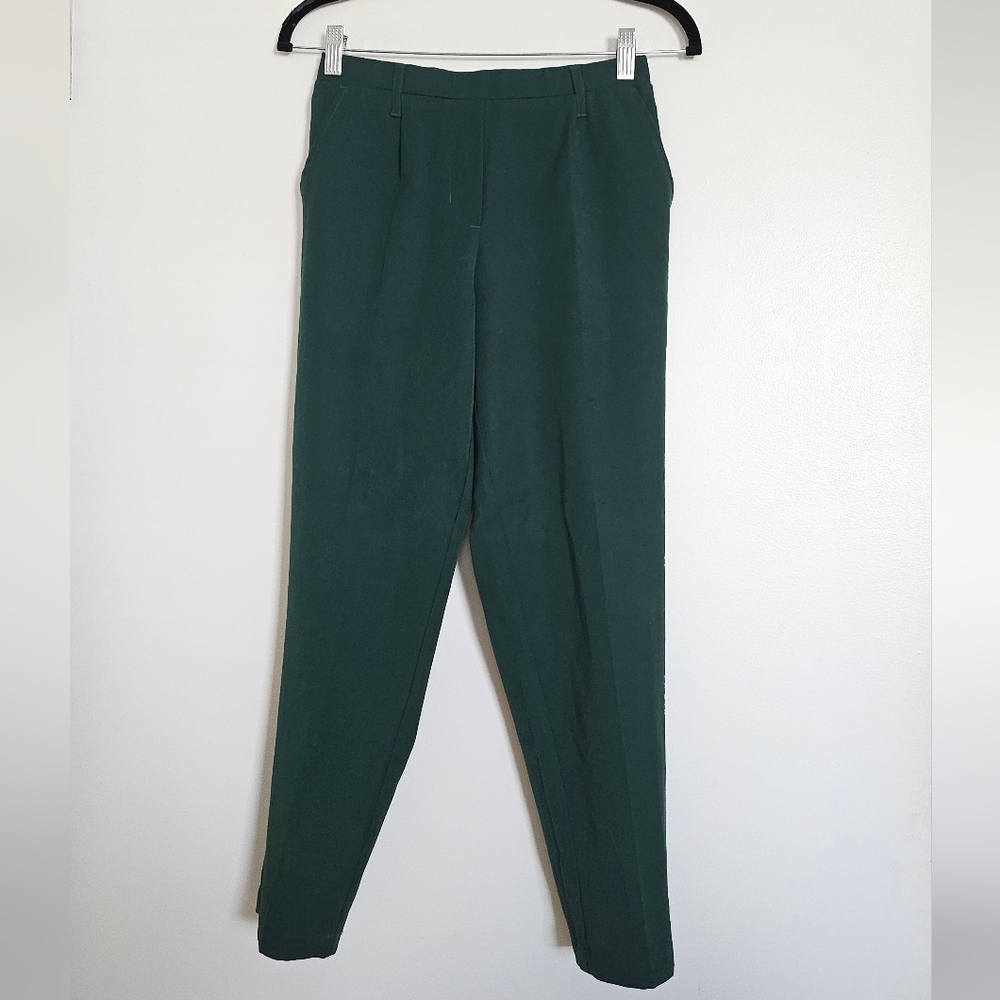 Rienda Japan Casual Forest Green Teal Cropped Ankle Tapered Pants